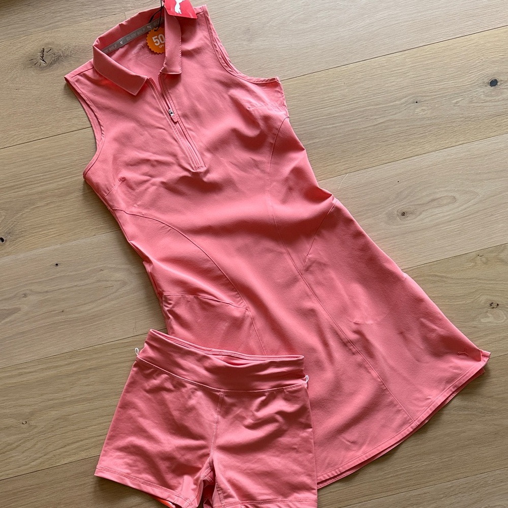 ⛳️NWT Puma Coral Pink Zip-Front Sleeveless Golf Polo Dress